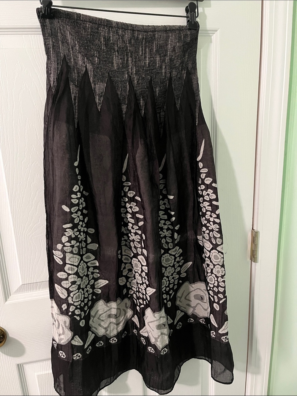 Lapis Black Maxi Skirt with White Floral Border